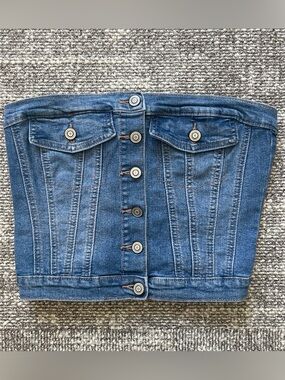 Project Rebel Button-Front Denim Strapless Top